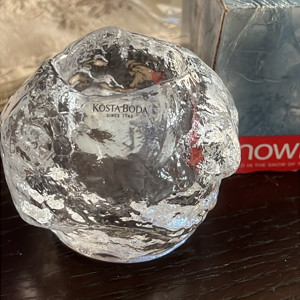 KOSTA BODA SNOWBALL Crystal Ice Votive Candle Holder w/Box